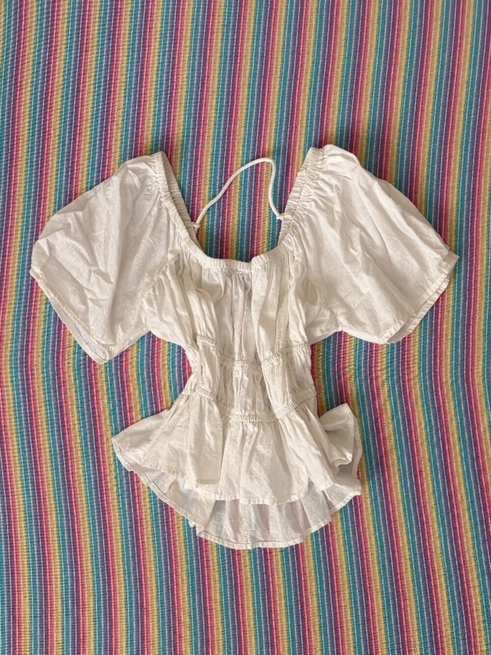 100% Cotton Free People White Cottage Core Smock Tie Up Back Top Size Small